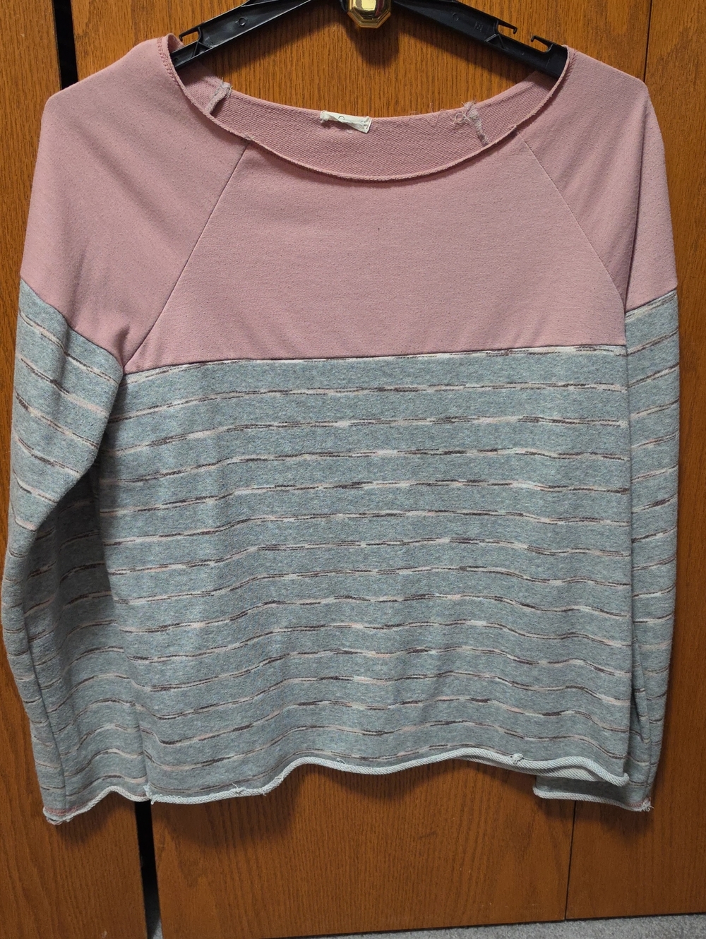 Women's Pink & Light Gray Striped Pullover Sweatshirt